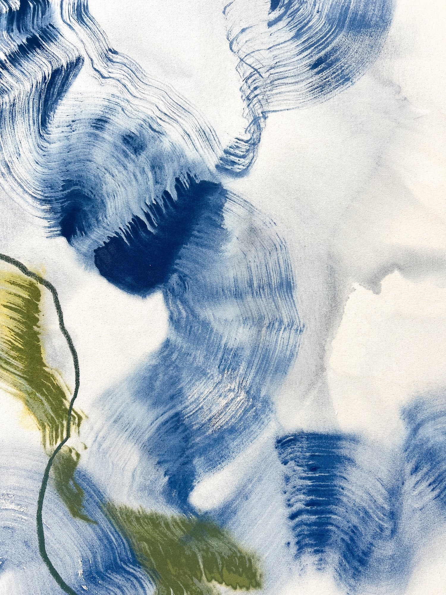 Detail of the canvas highlighting layered materials and texture.