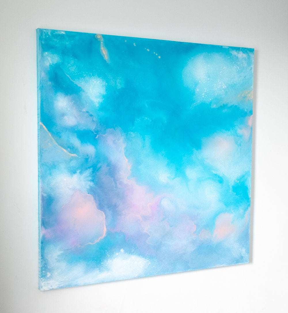 “Angelic Realm” is a contemporary abstract acrylic painting by Canadian artist Carina Dawn. Featuring soft, flowing forms, it’s a sophisticated addition for modern art enthusiasts.