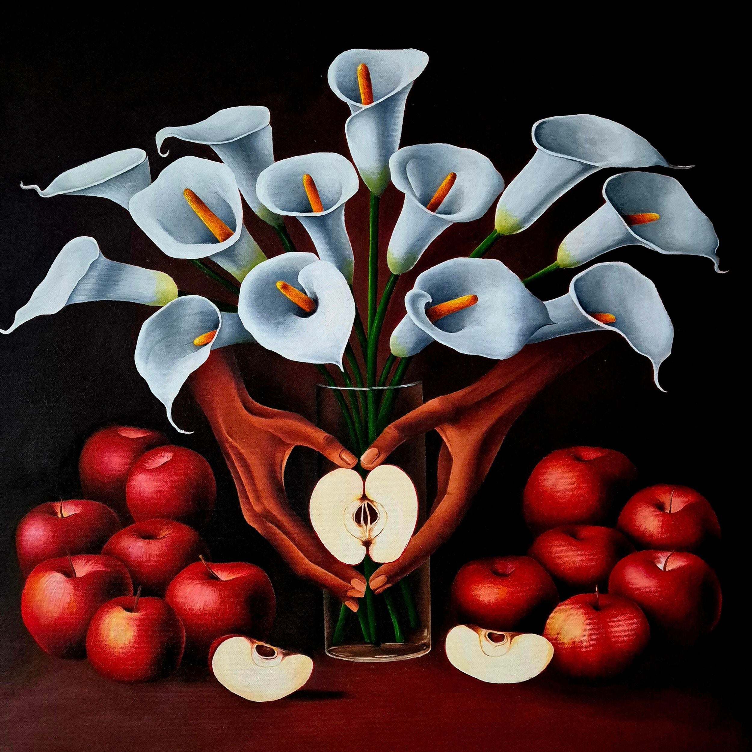 Ragnhildur Johanns Visual Artist - Original Still Life Apple Lily Oil Painting