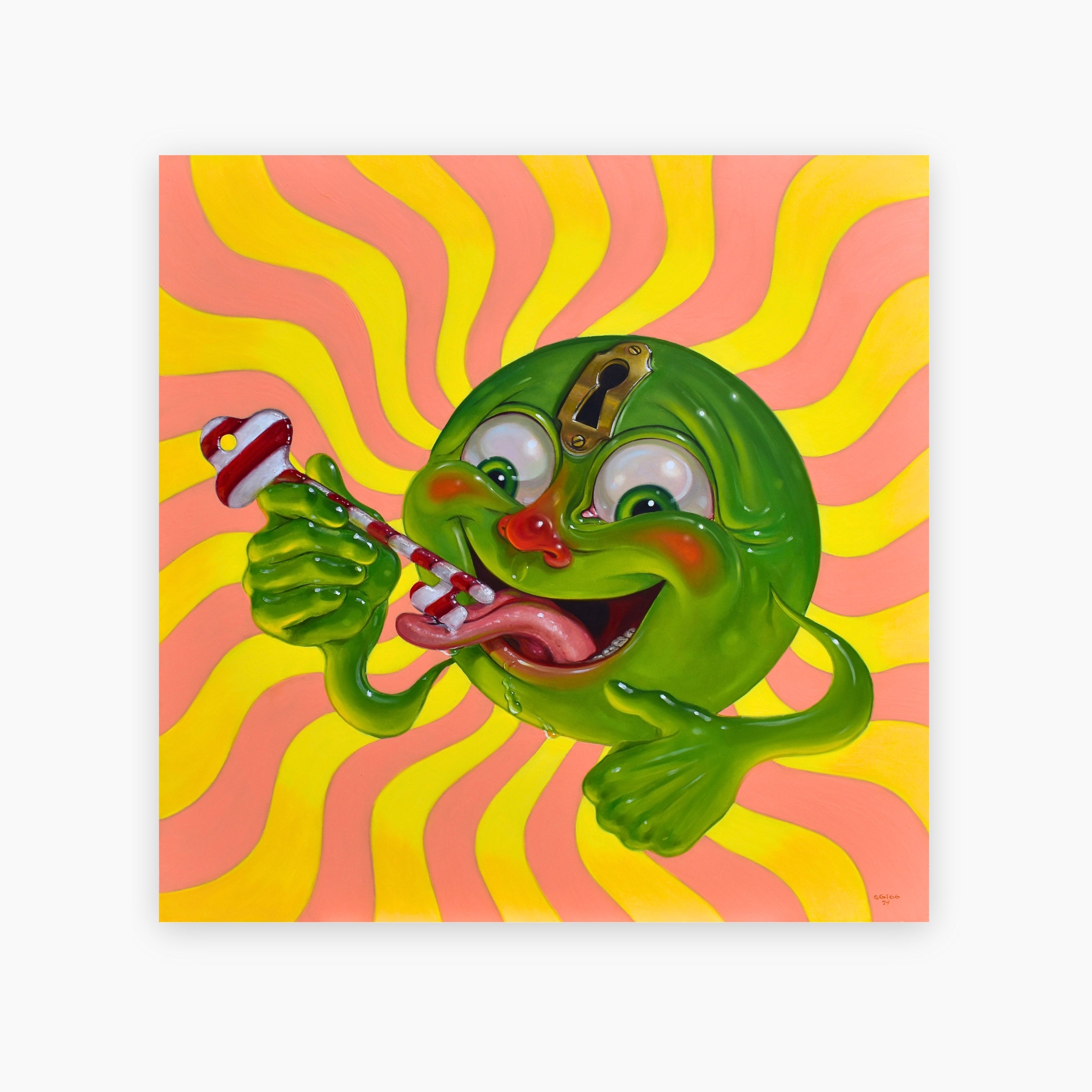 Original 36x36 inch surreal oil painting titled ‘Paradox of Choice’ by Canadian contemporary artist Stephen Gibb, known for his intricate, thought-provoking visual narratives. Available at Moné Gallery.