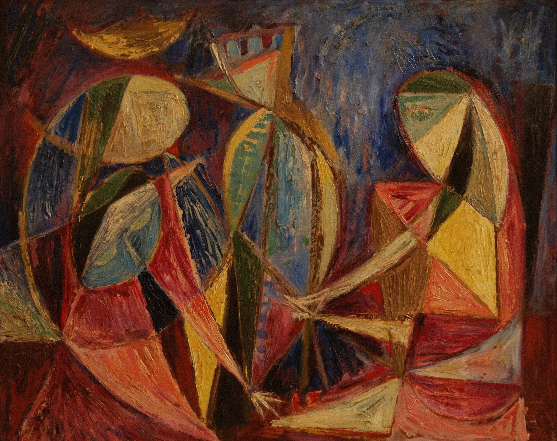 Abstract painting with geometric shapes in vibrant colors