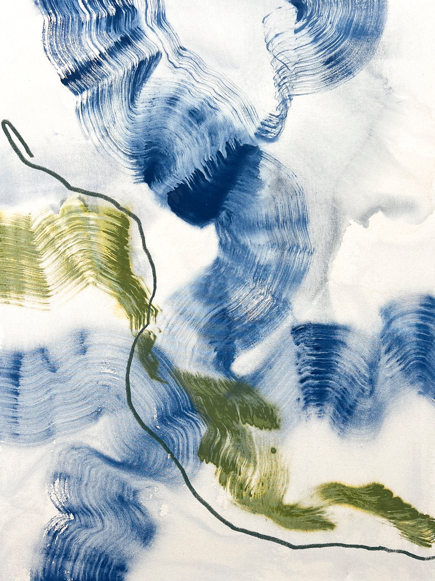 Abstract canvas painting in soft neutral tones with expressive, gestural strokes by Beth Winterburn.