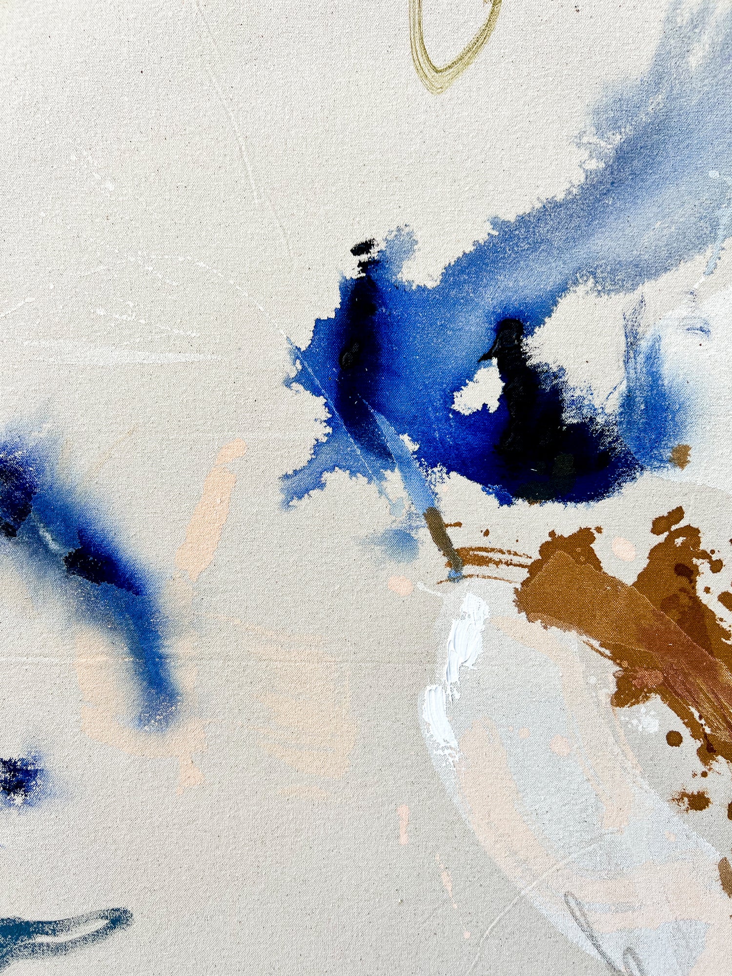 Close-up showing expressive brushwork in Interwoven canvas painting.