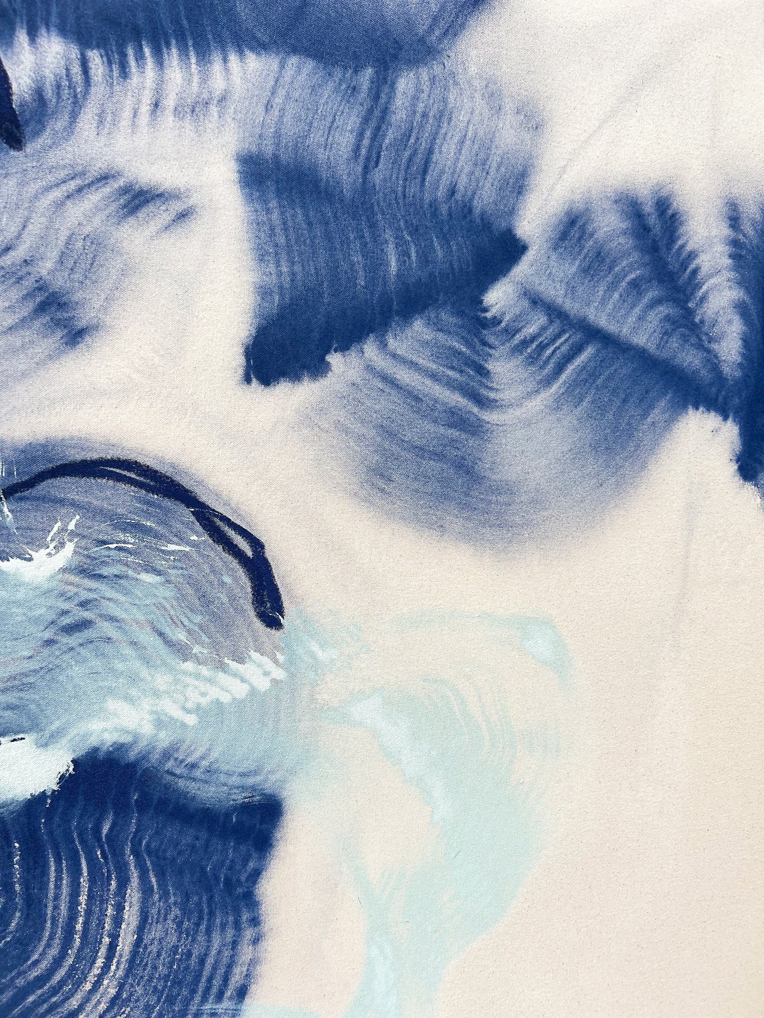 blue abstract painting by Beth Winterburn, featuring soft layers and movement details