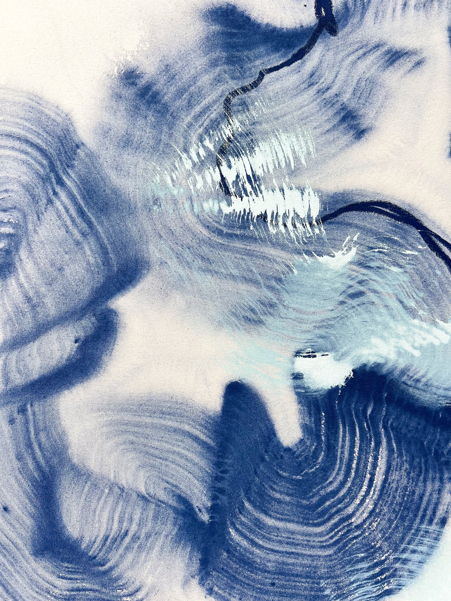 details of blue abstract painting by Beth Winterburn, featuring soft layers and movement.