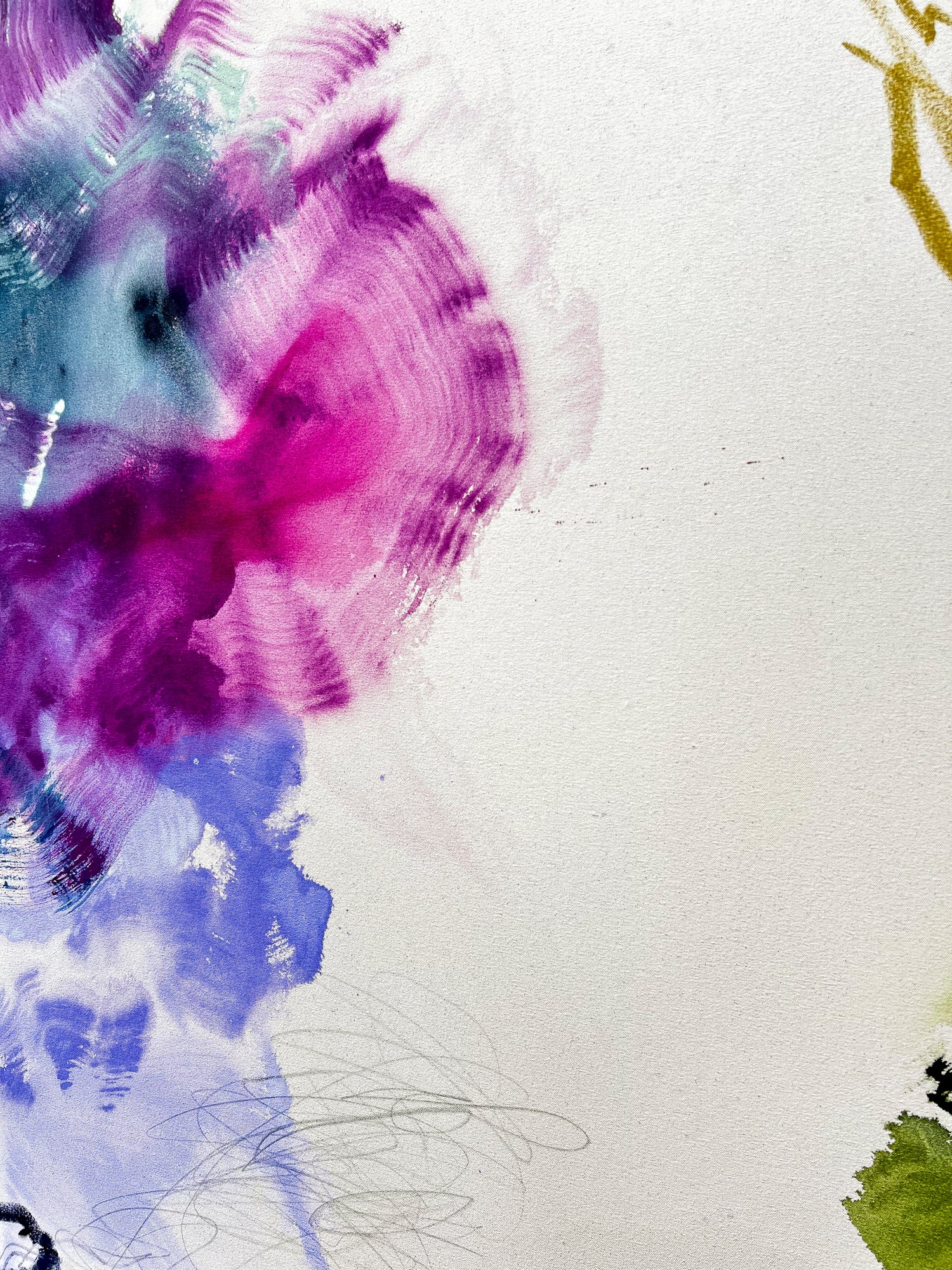 Pink and purple abstract artwork by Beth Winterburn from the Horizons Collection, using acrylic and ink on canvas.