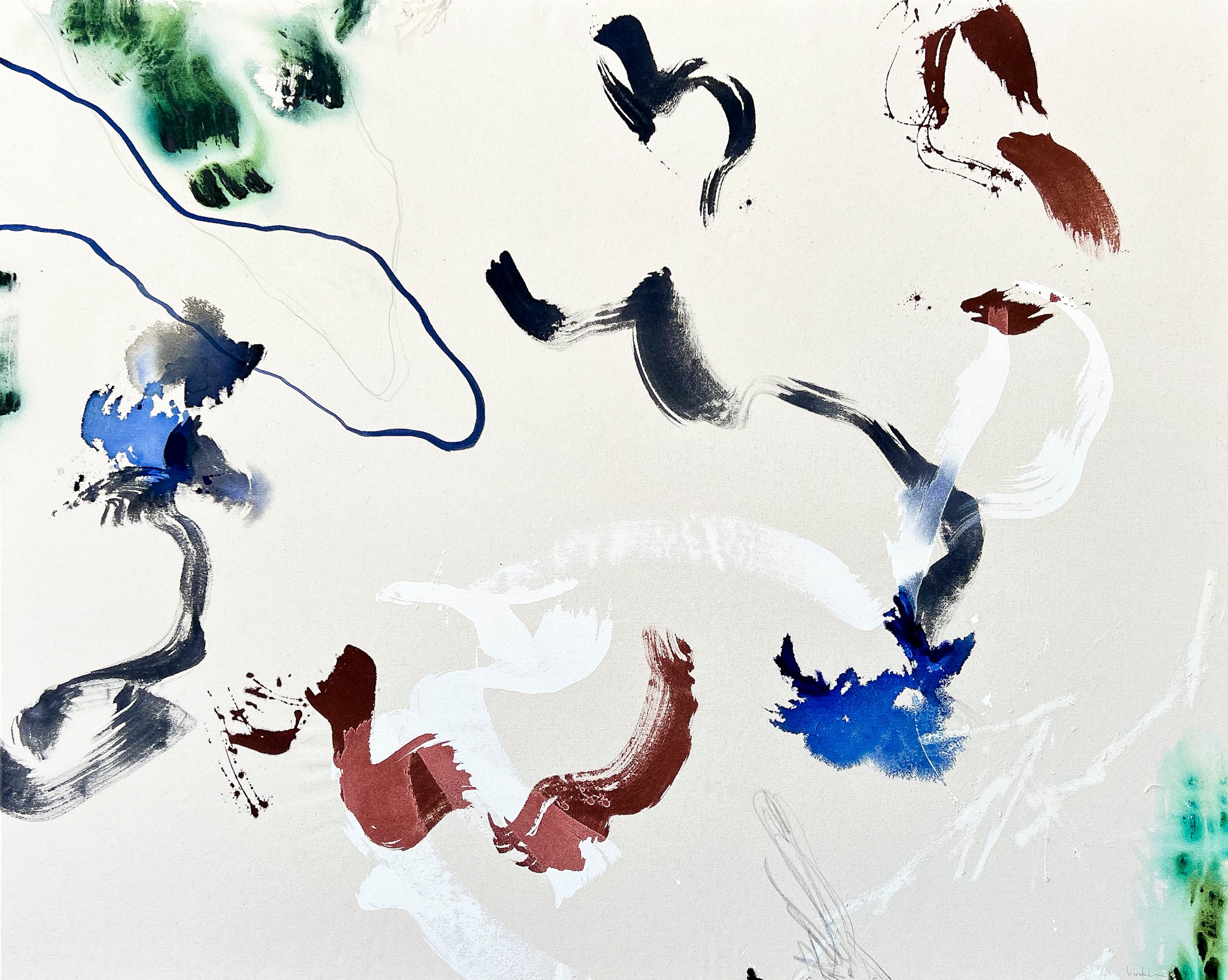 Abstract mixed media painting by Beth Winterburn from the Interwoven Collection, with layered textures and neutral tones.