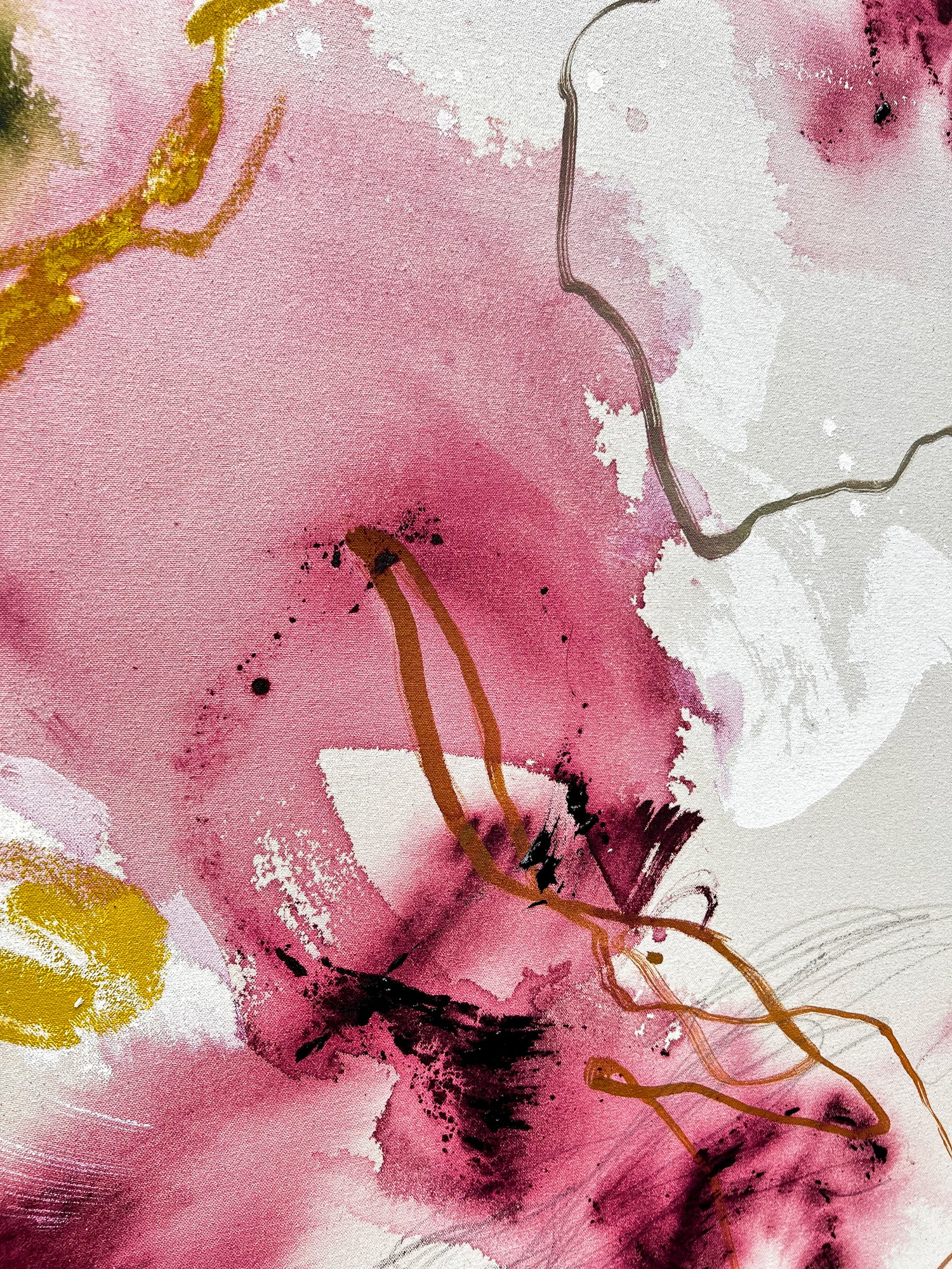 Edge view and canvas detail of Beth Winterburn’s Interwoven artwork.
