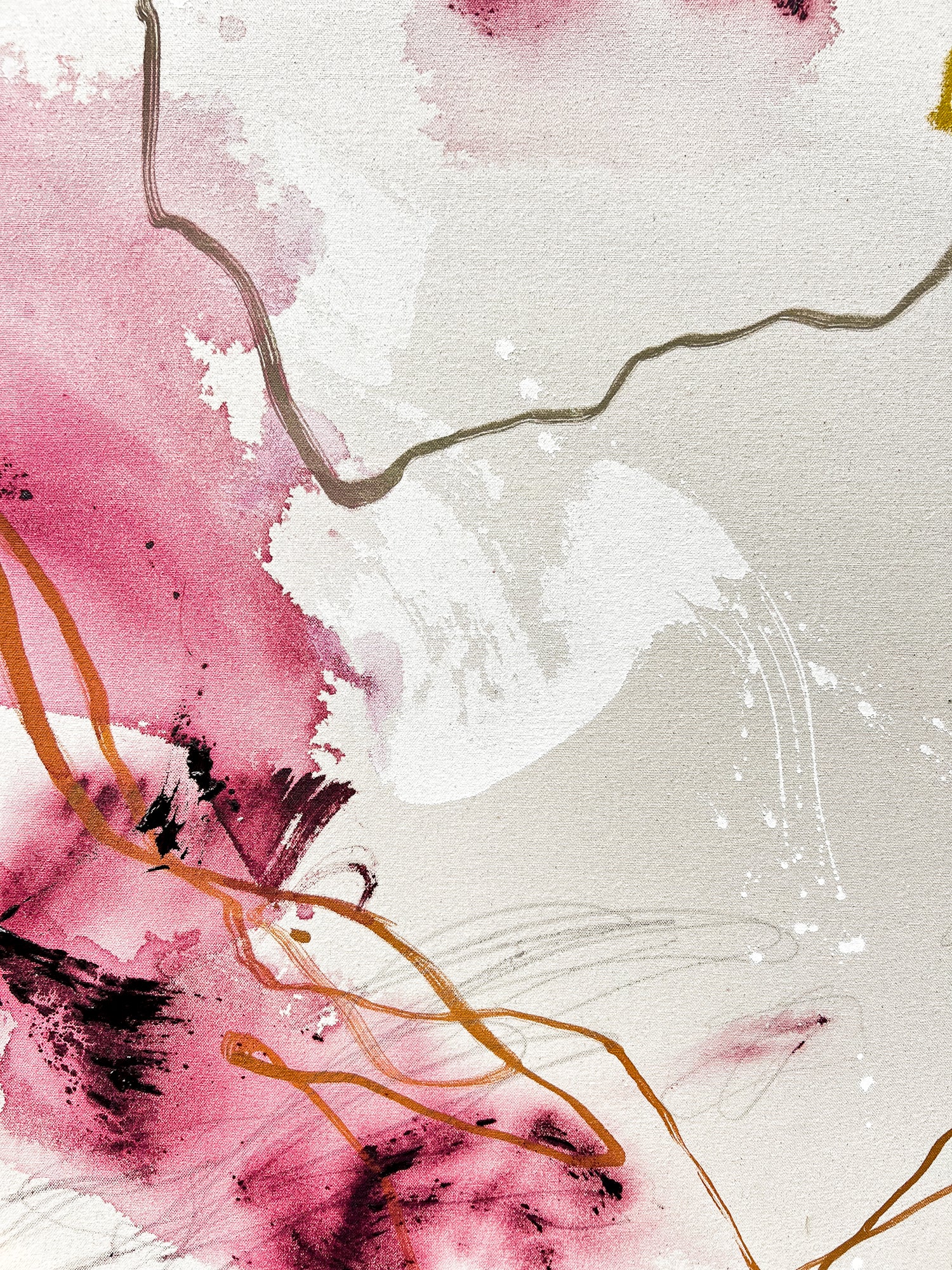 Soft layering of pink tones in abstract artwork by Beth Winterburn.