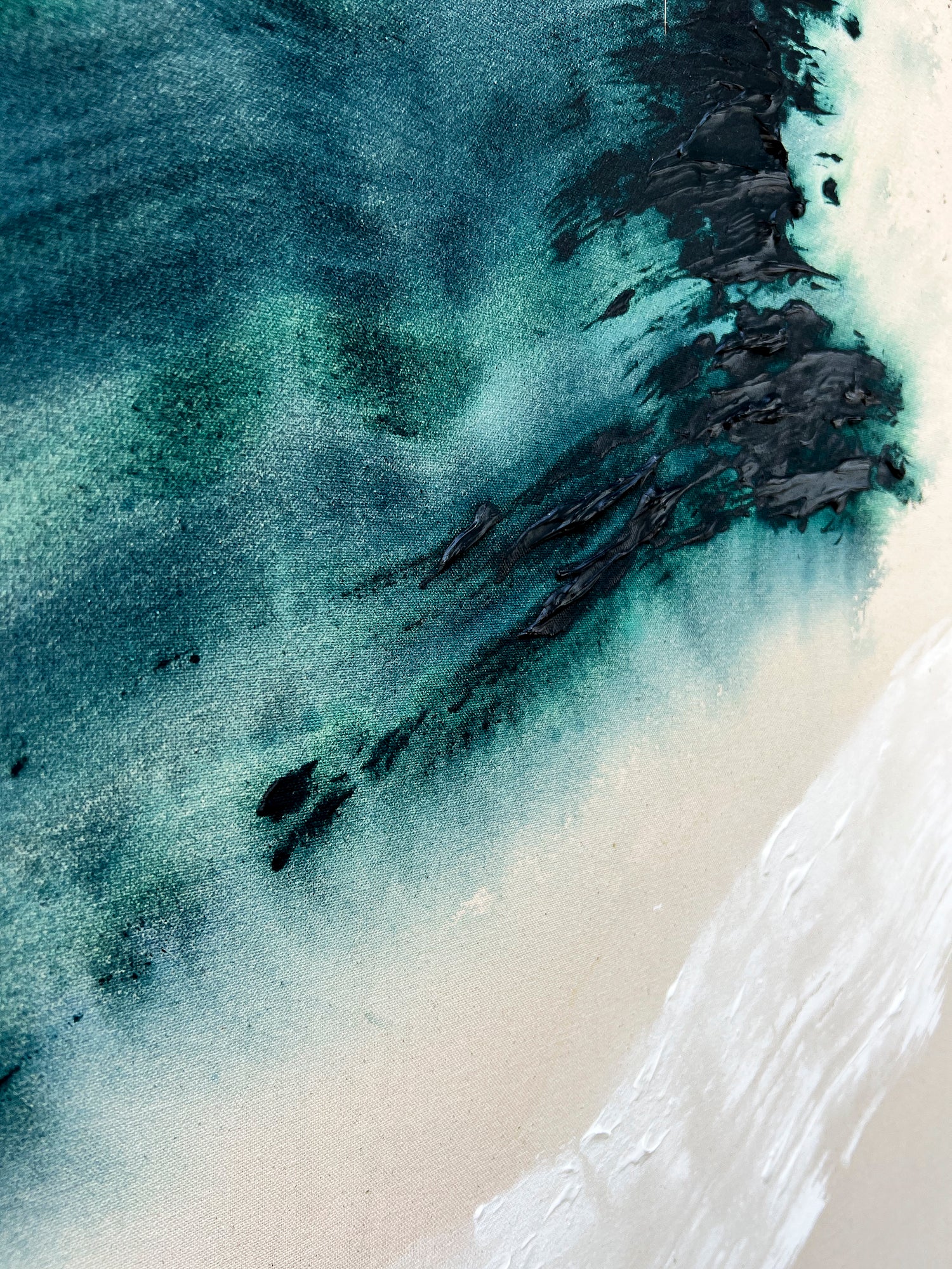 Detail of blue and white tones and composition in painting Me and You by Beth Winterburn.