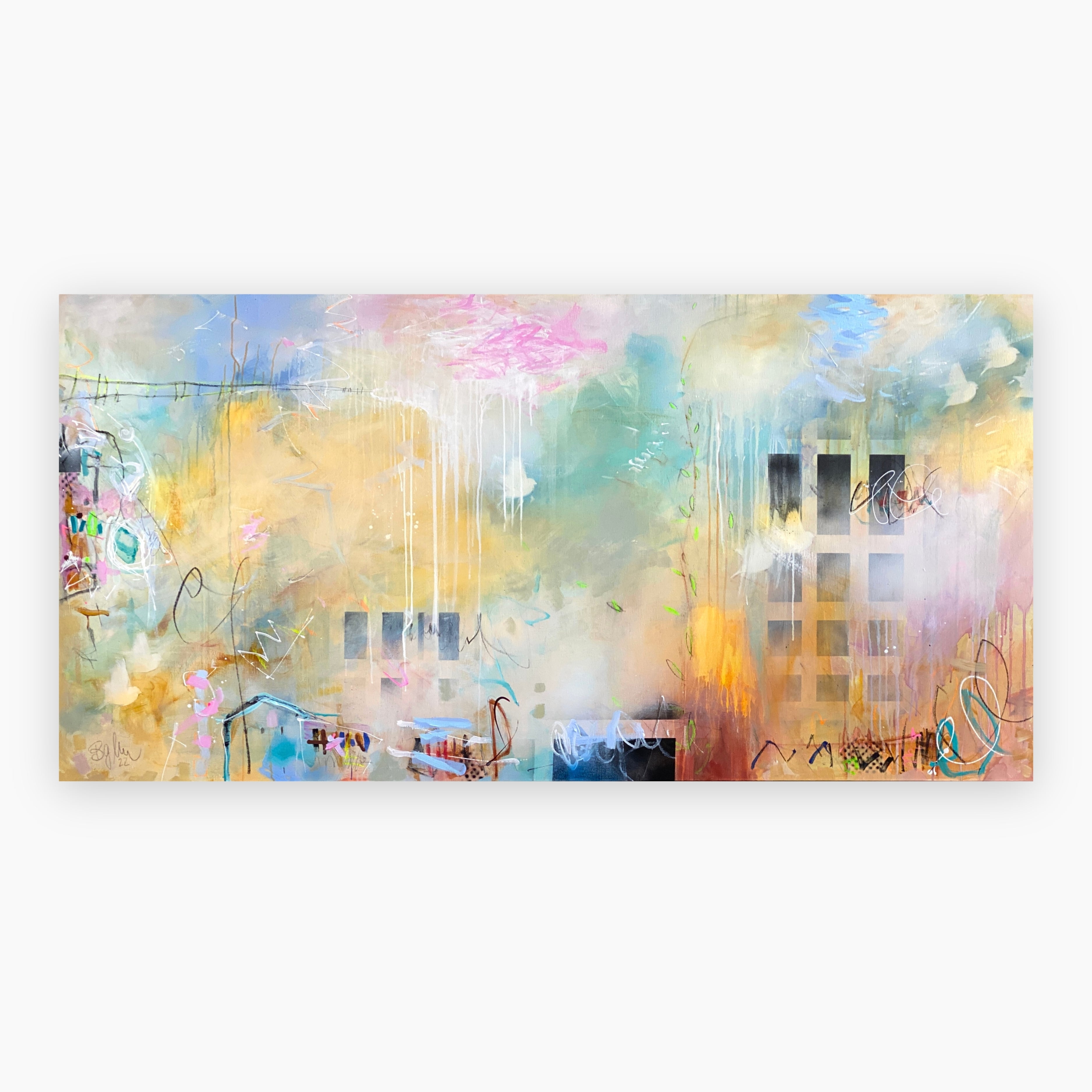 Buy playful abstract acrylic art online by Bea Schubert. Original mixed media canvas painting perfect for art collectors.