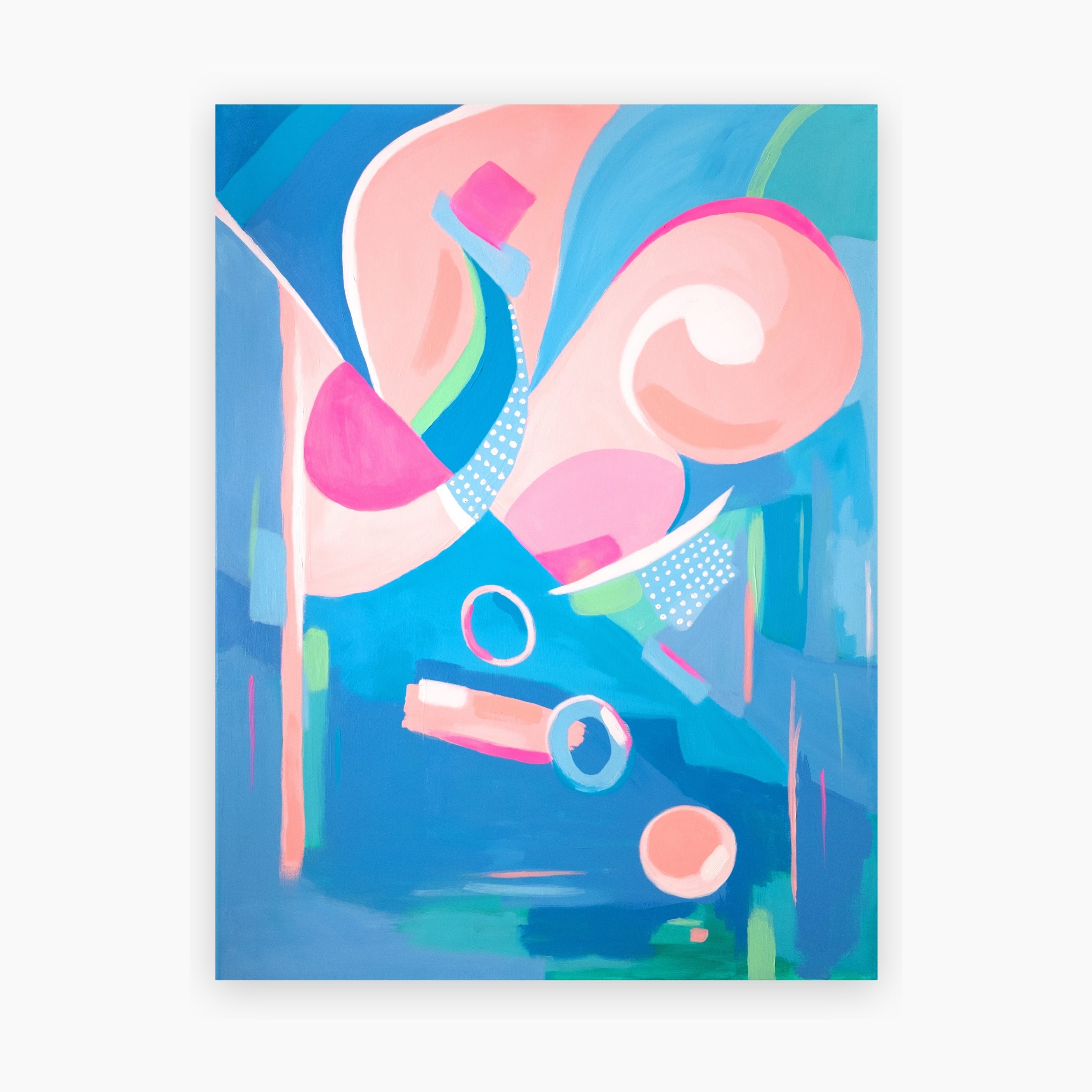 Color-rich abstract acrylic artwork with bold shapes and powerful composition, perfect for collectors seeking unique contemporary art.
