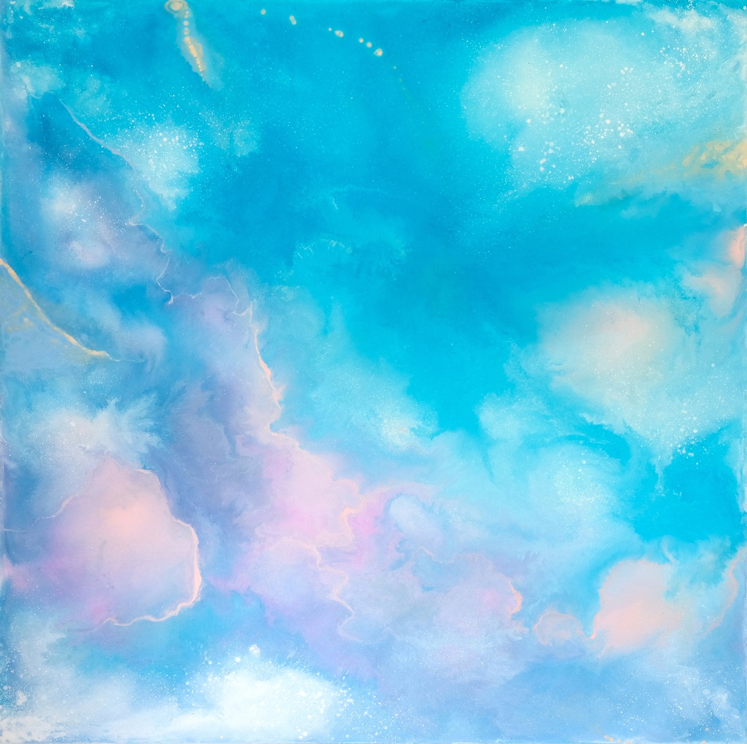 “Angelic Realm” by Carina Dawn, a delicate abstract acrylic painting with pastel color and fluid details.