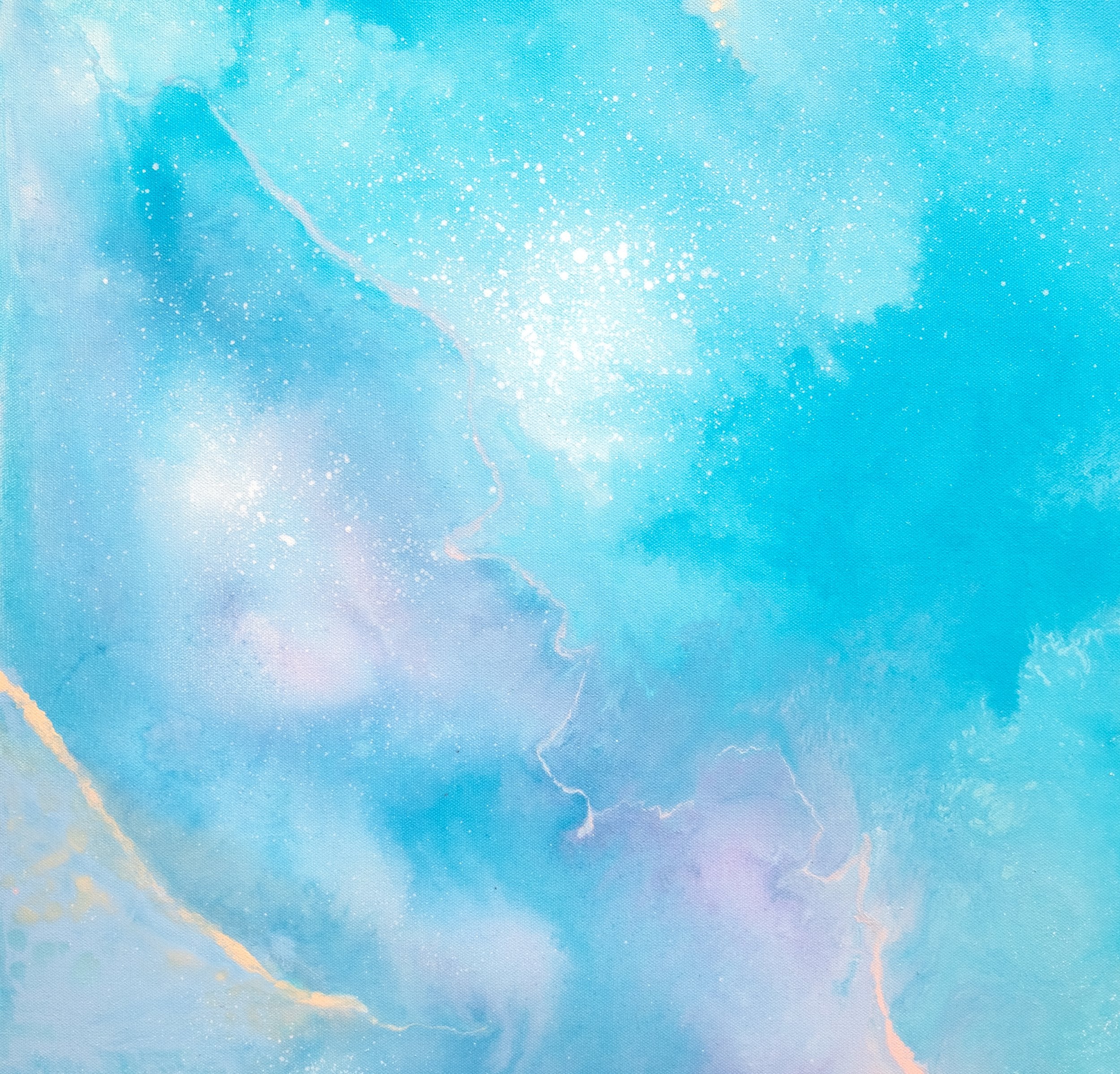 “Angelic Realm” by Carina Dawn is a dreamy spiritual acrylic painting from her Soul series. This work captures the essence of unseen celestial energies in abstract form details.
