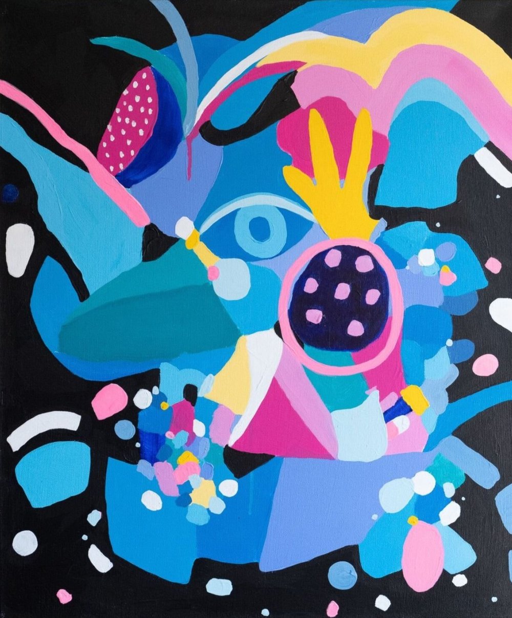 "Celebration" by Carina Dawn is a joyful acrylic abstract painting bursting with expressive motion and color. Explore more at Moné Gallery.