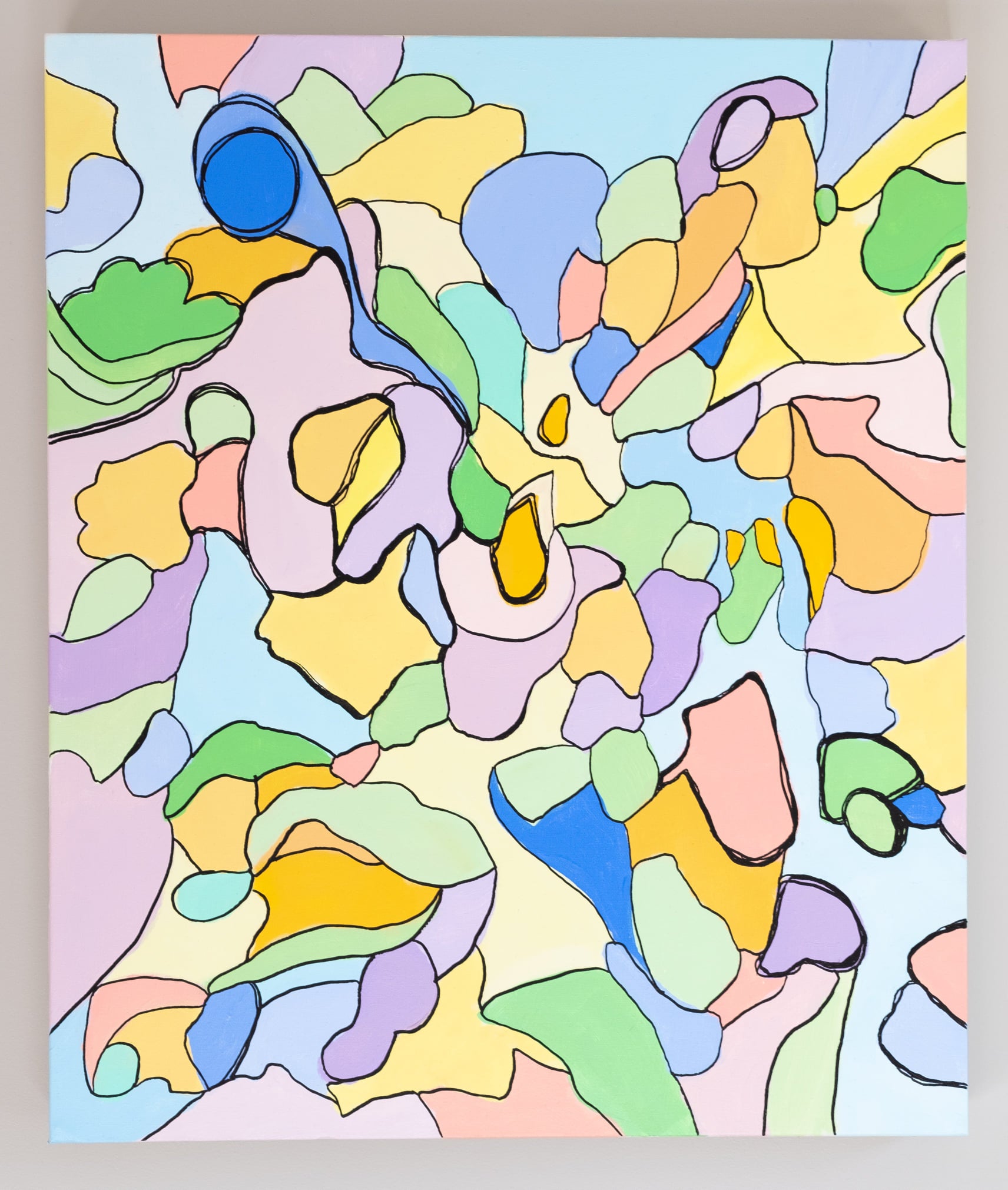 "Creation" by Carina Dawn, a vibrant yellow and blue, expressive acrylic abstract painting exploring energy and new beginnings.