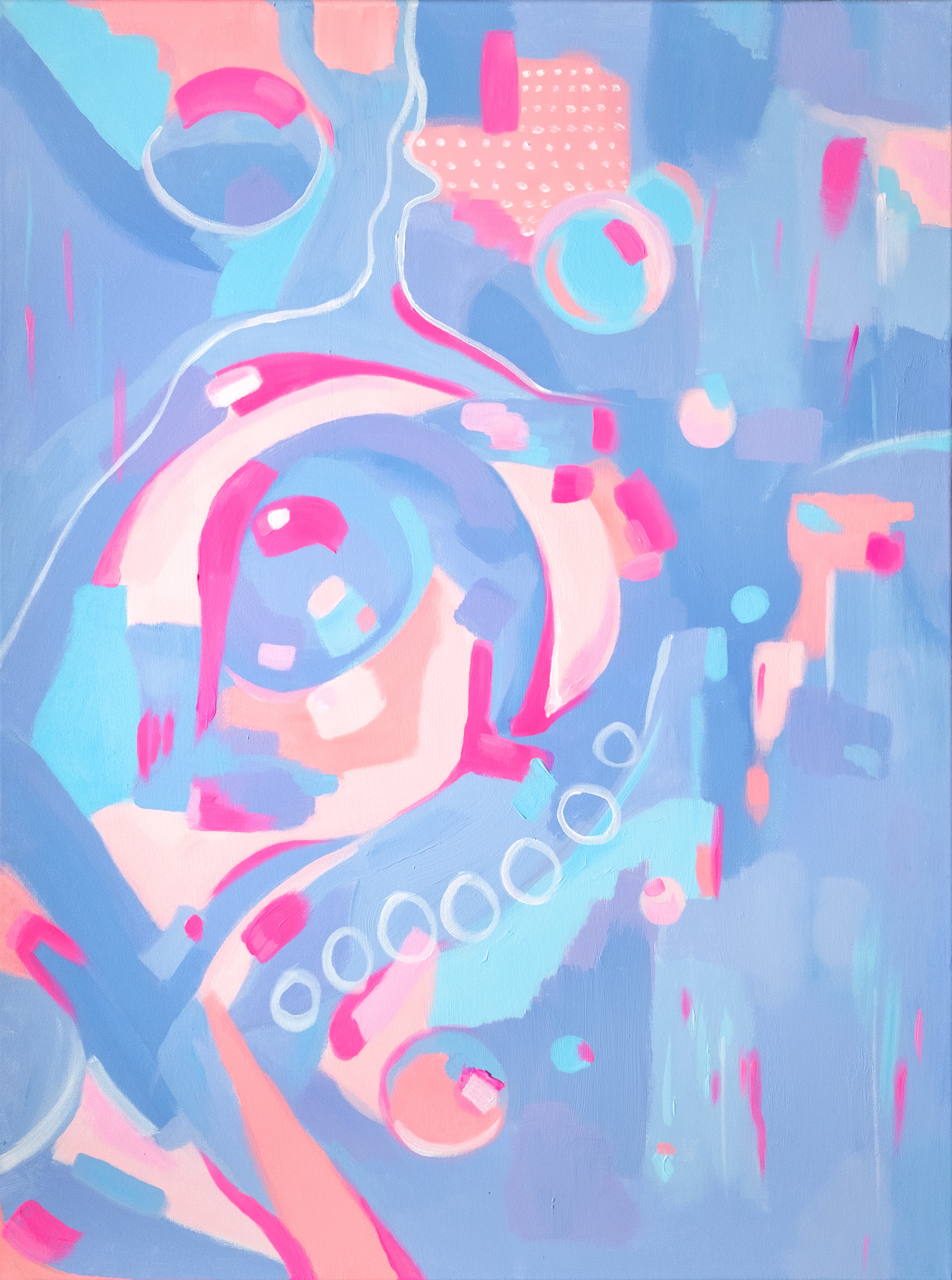 "Dream" by Carina Dawn is a striking abstract acrylic painting that channels energy and emotion through bold forms and vibrant color. Available now at Moné Gallery.