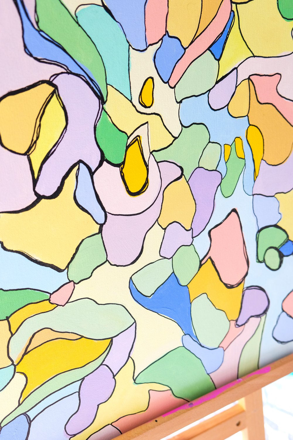 Creation details by Carina Dawn, a vibrant and expressive acrylic abstract painting exploring energy and new beginnings.