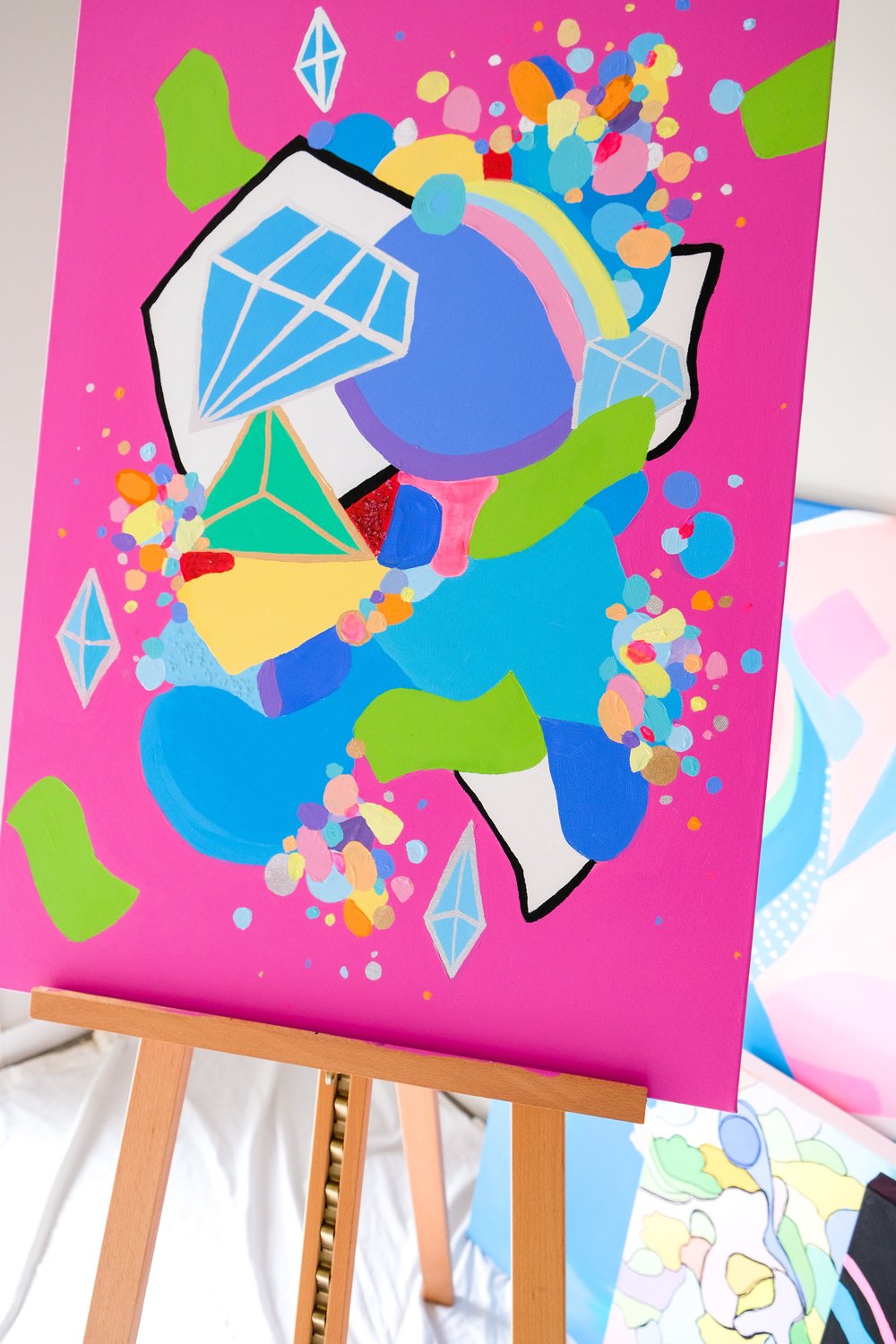 Money Abstract acrylic painting "Opulence" by Carina Dawn, filled with vivid color and rich visual textures.