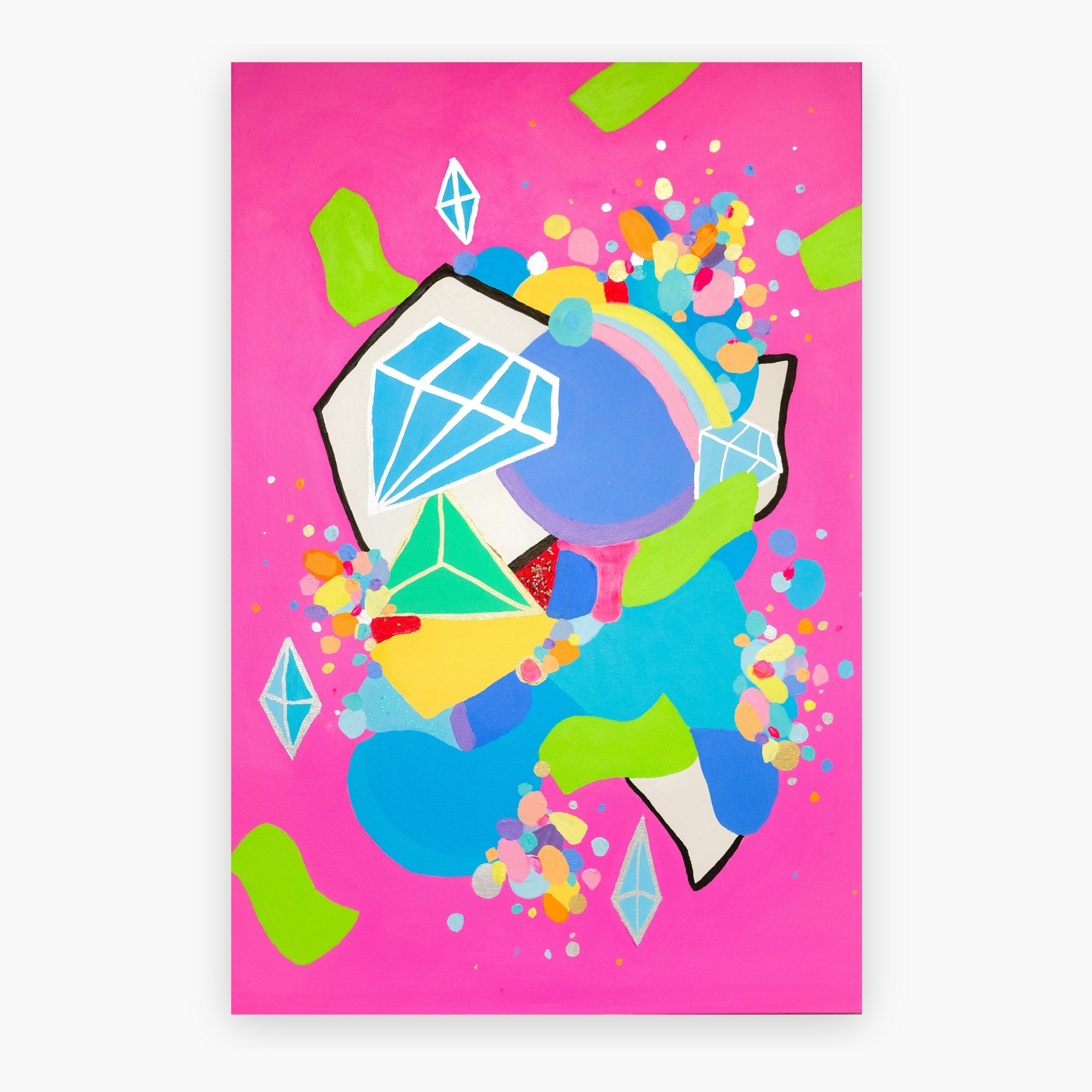 Abstract acrylic painting "Opulence" by Carina Dawn, filled with vivid color and rich money visuals.