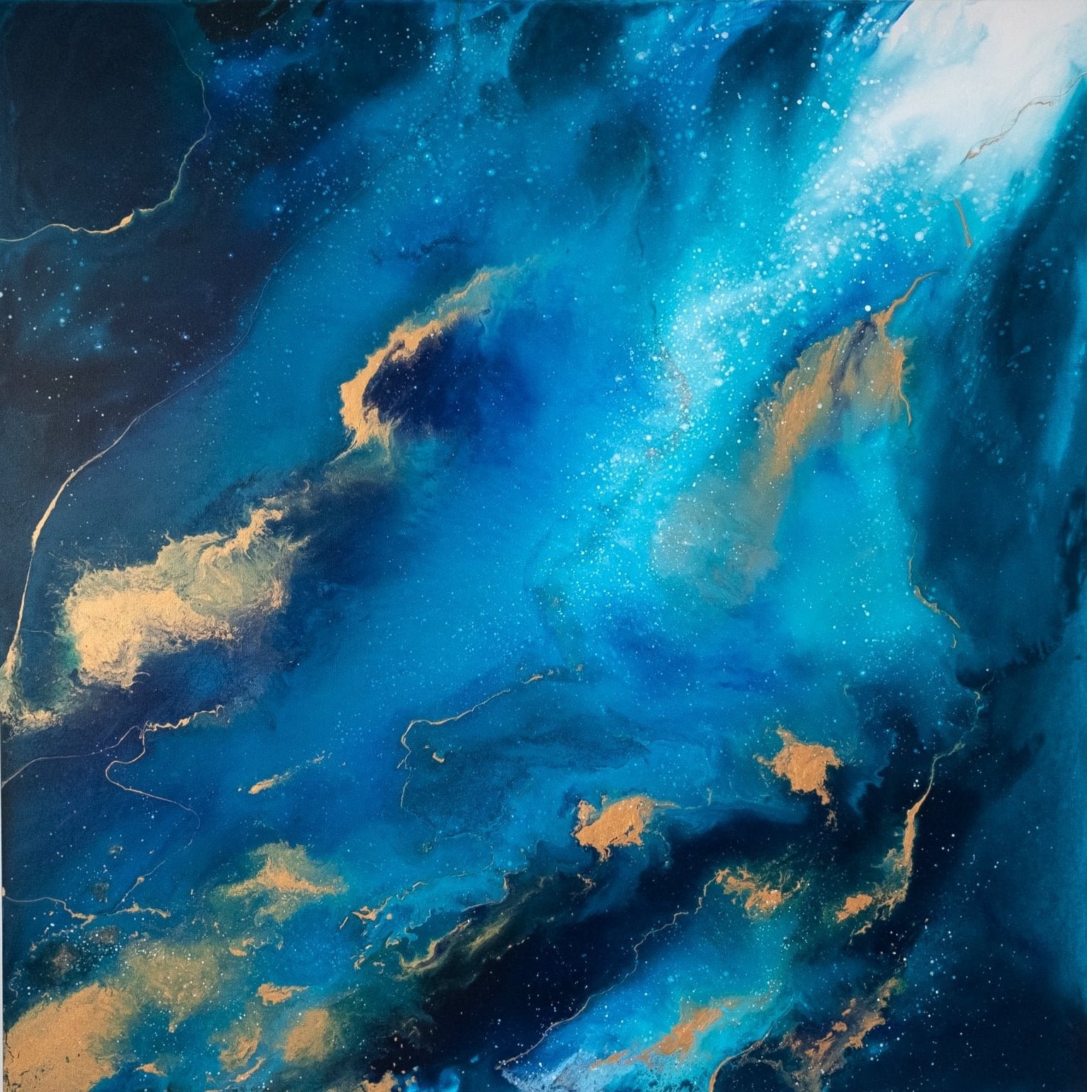 “Universal Energy” by Carina Dawn, a vibrant universe galaxy contemporary abstract acrylic painting.