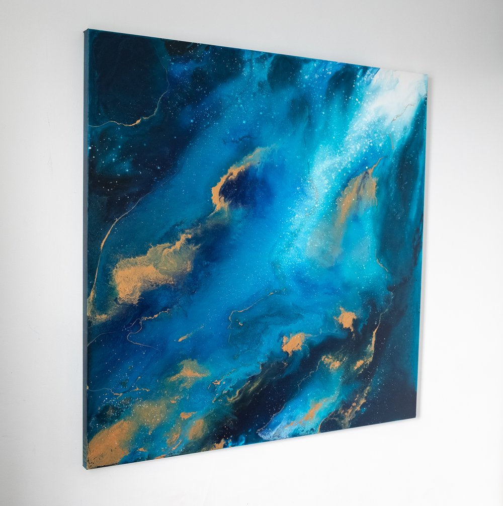 “Universal Energy” by Carina Dawn, an abstract painting expressing cosmic and spiritual energy flows.