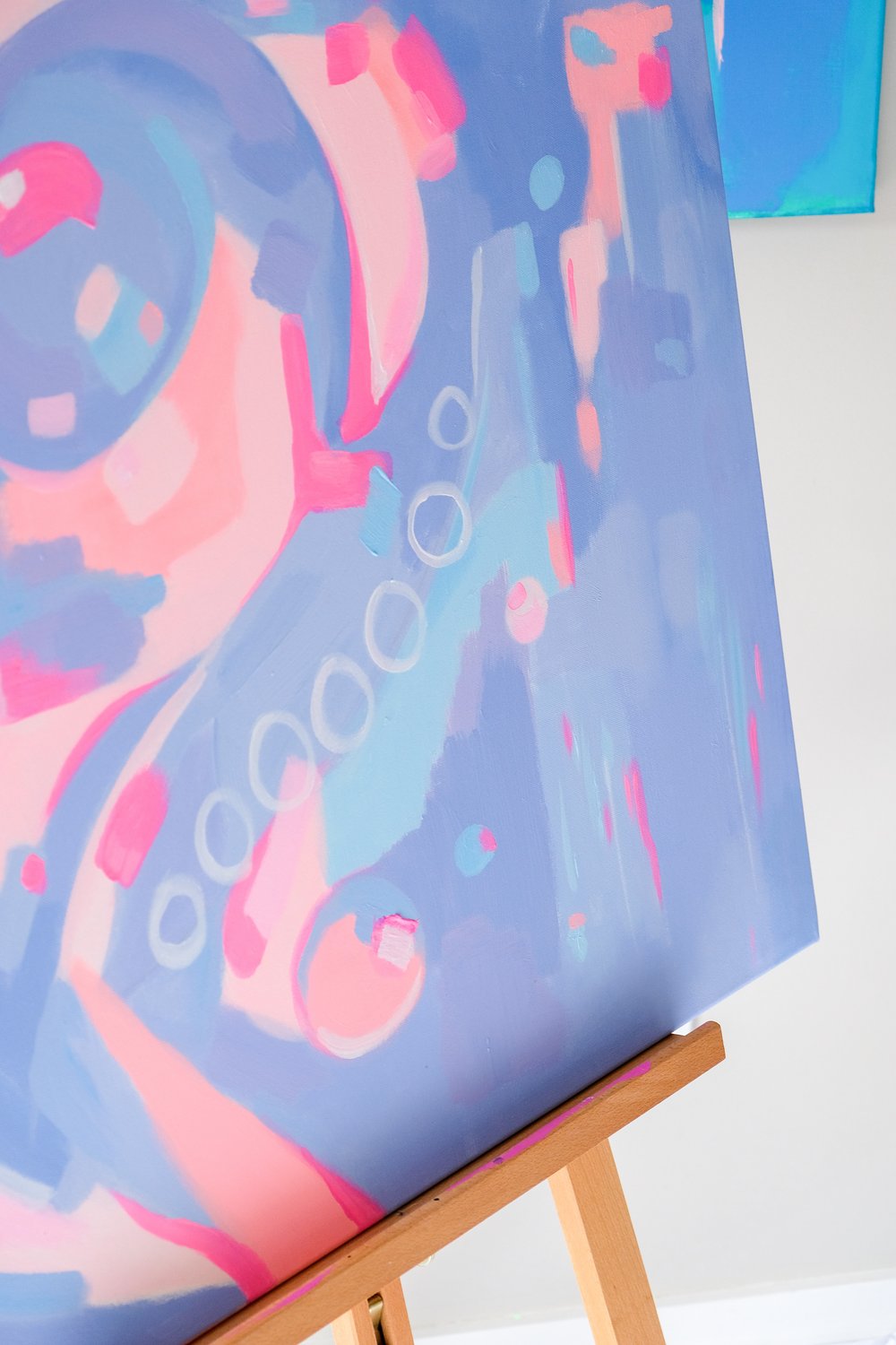Bold and vibrant abstract painting by Carina Dawn titled "Dream", featuring expressive acrylic forms and energetic color flow.