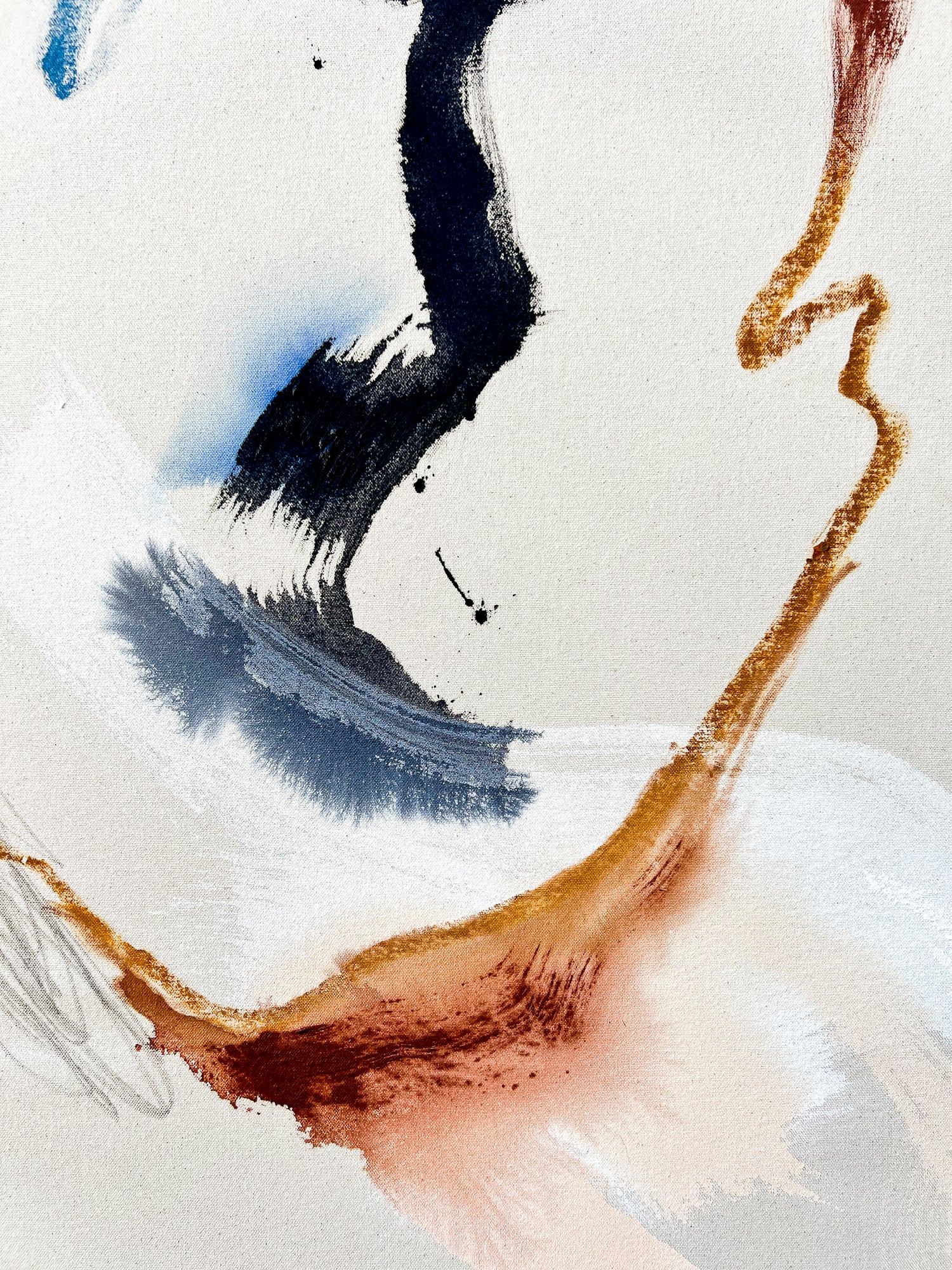 Detail of Interwoven abstract diptych by Beth Winterburn. View expressive brushwork and subtle color blends in this collectable art piece.