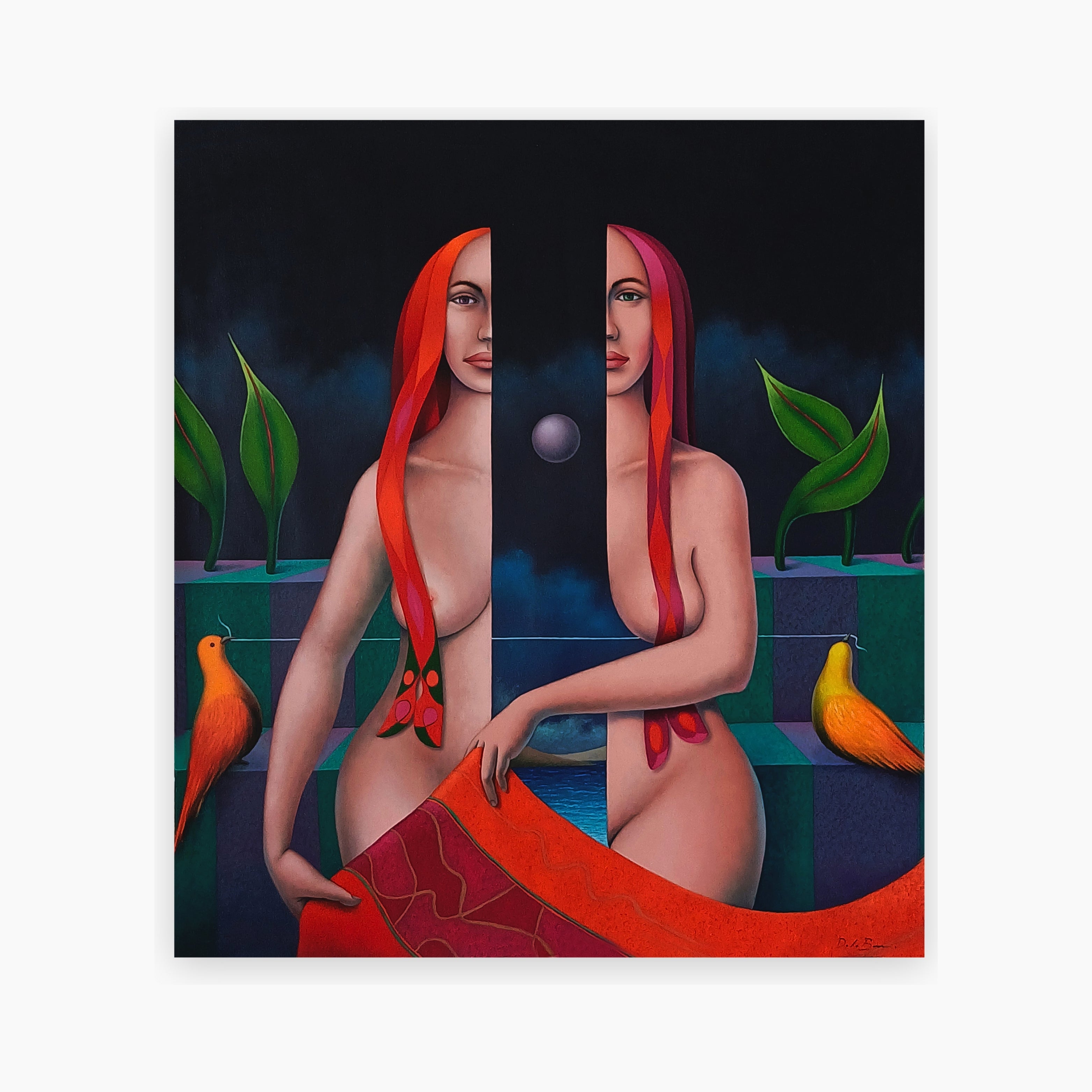 Experience ‘Bodyreflex,’ an original surreal oil painting on canvas by Jose De La Barra. This evocative piece combines symbolic narrative and dreamlike visuals, ideal for collectors of contemporary surreal Latin American art.