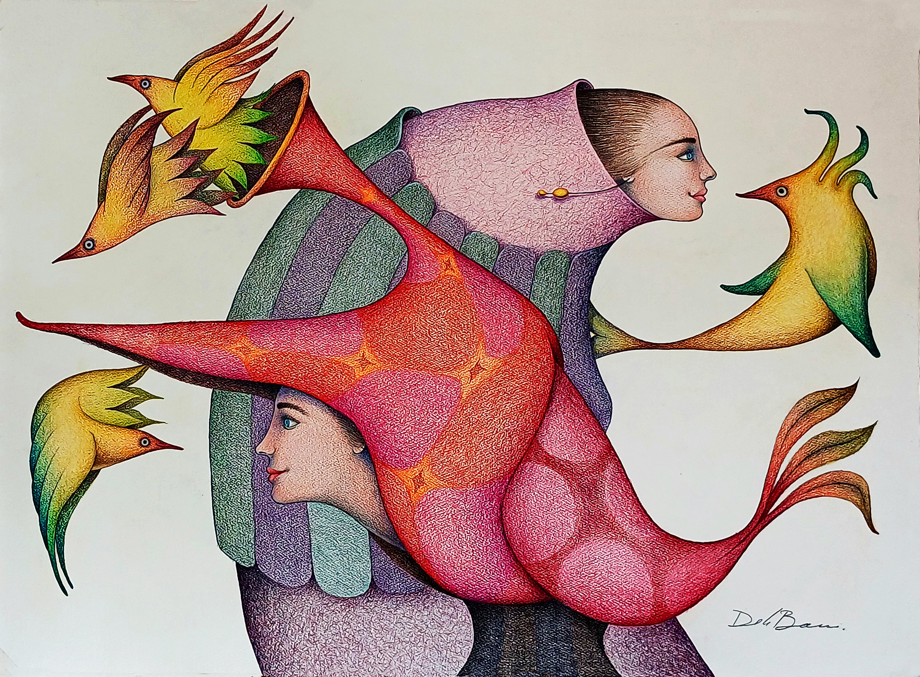 Discover ‘Flying,’ an original color drawing on paper by Peruvian artist Jose De La Barra. This vibrant contemporary artwork offers dynamic visual energy, perfect for collectors of Latin American modern art and original drawings.