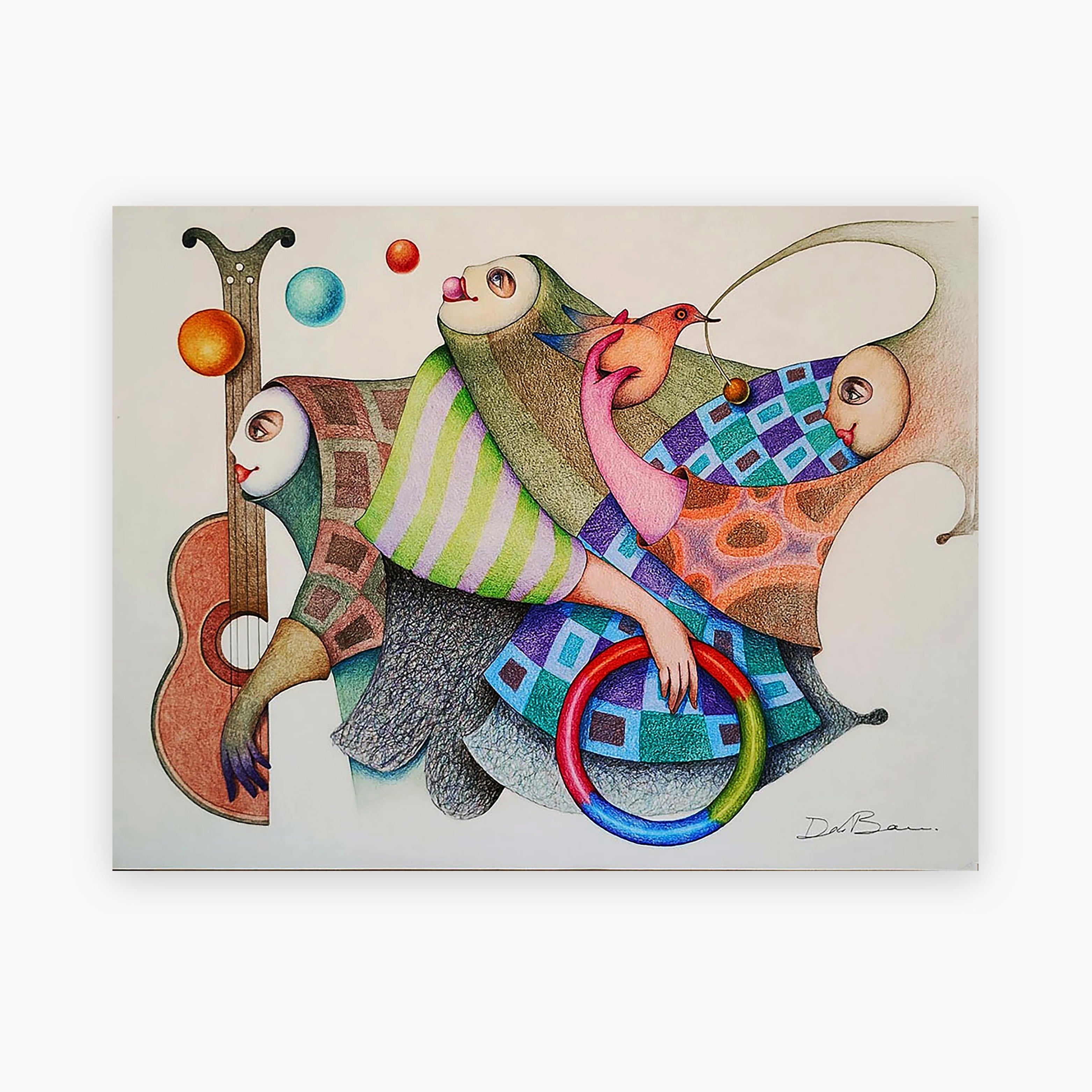 ‘Flying III’ is a dynamic original color drawing on paper by Peruvian artist Jose De La Barra, showcasing bold lines and vivid color contrasts, sought after by collectors of contemporary Latin American art.