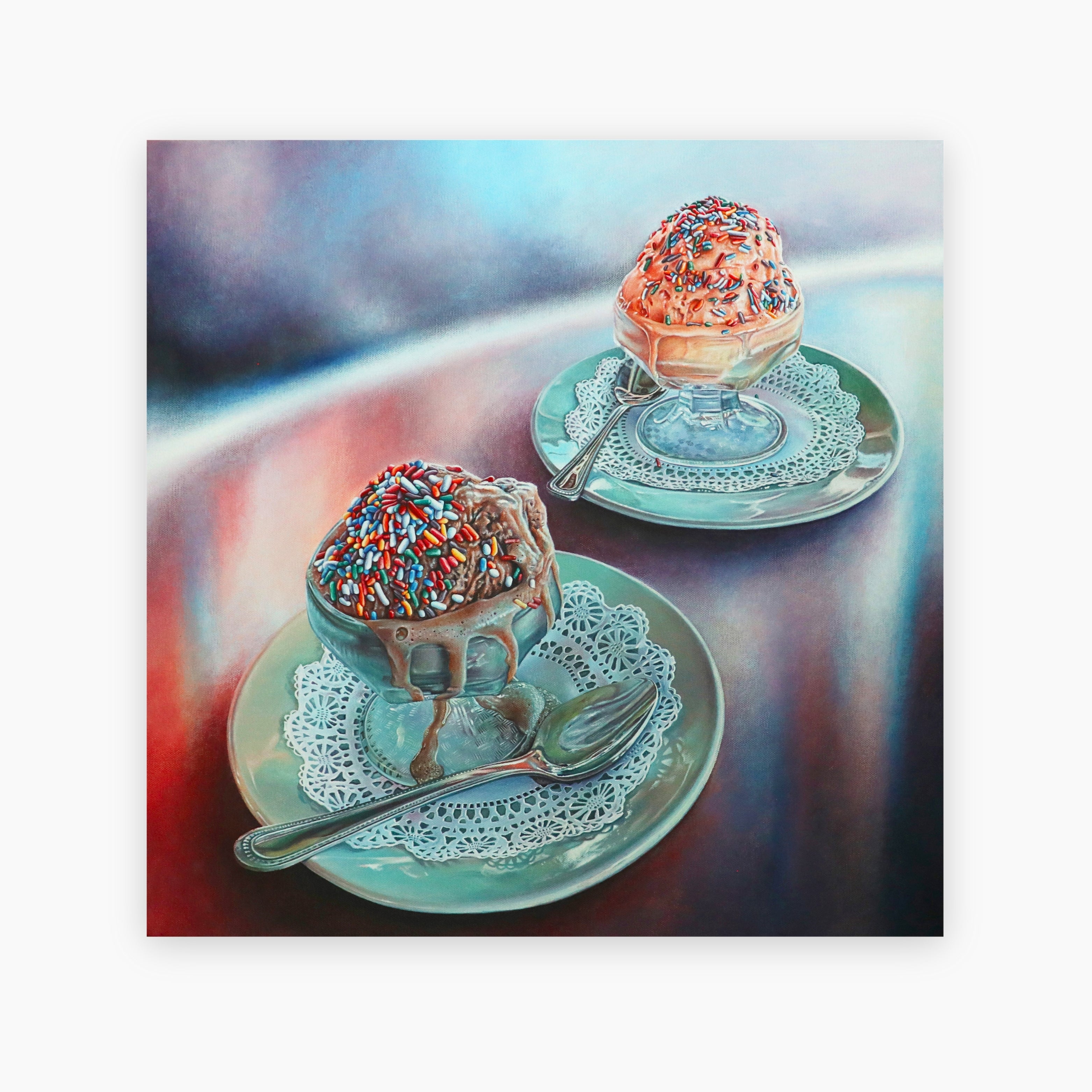 ‘Rocky Road and Orange’ by Nick Erickson, a vibrant, realistic dessert painting in acrylic. This contemporary food artwork brings indulgent sweets to life with rich texture and vivid color.