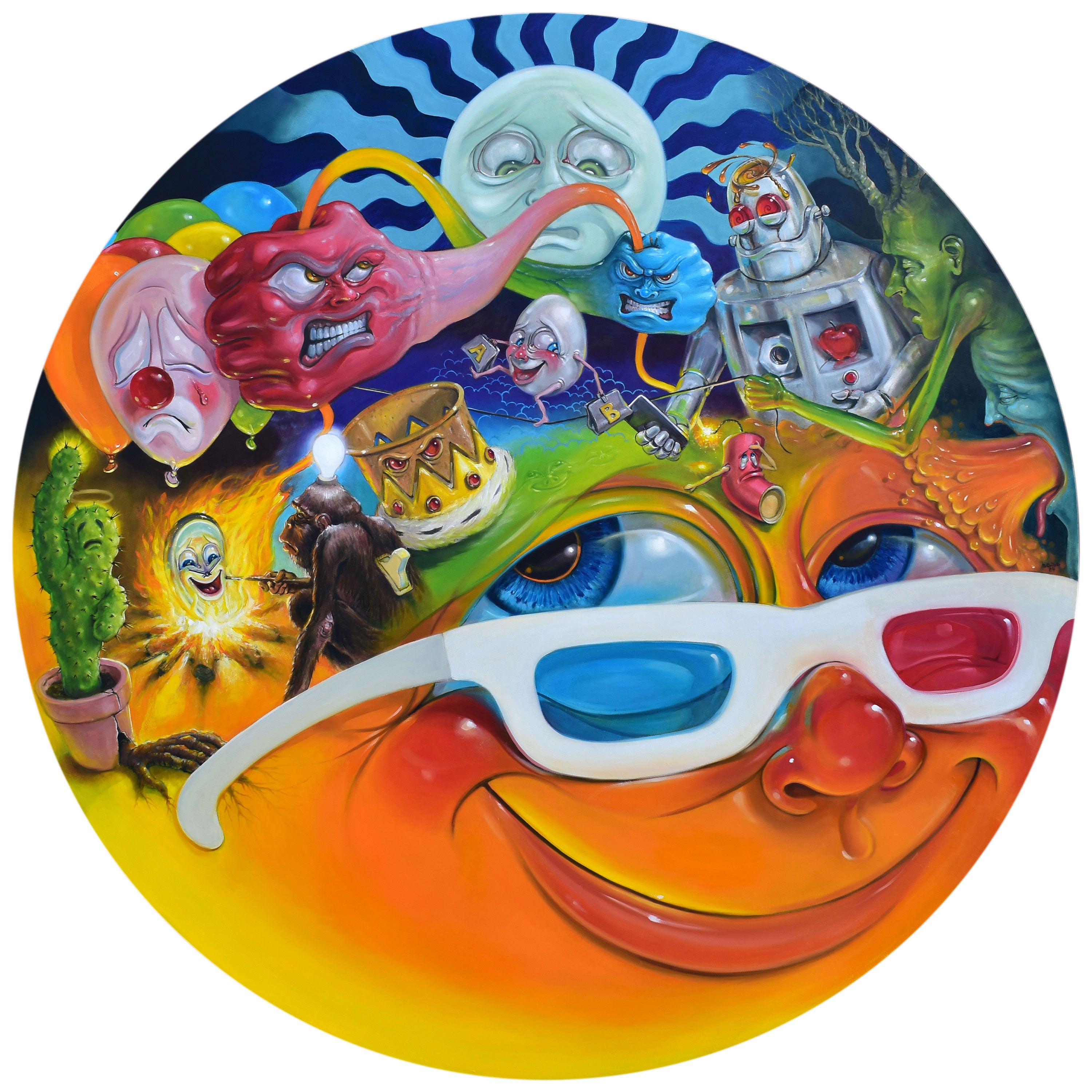 Dichotomy Lobotomy’ is an original oil painting by Stephen Gibb, featuring contemporary surreal imagery with bold composition, perfect for collectors of modern fine art.