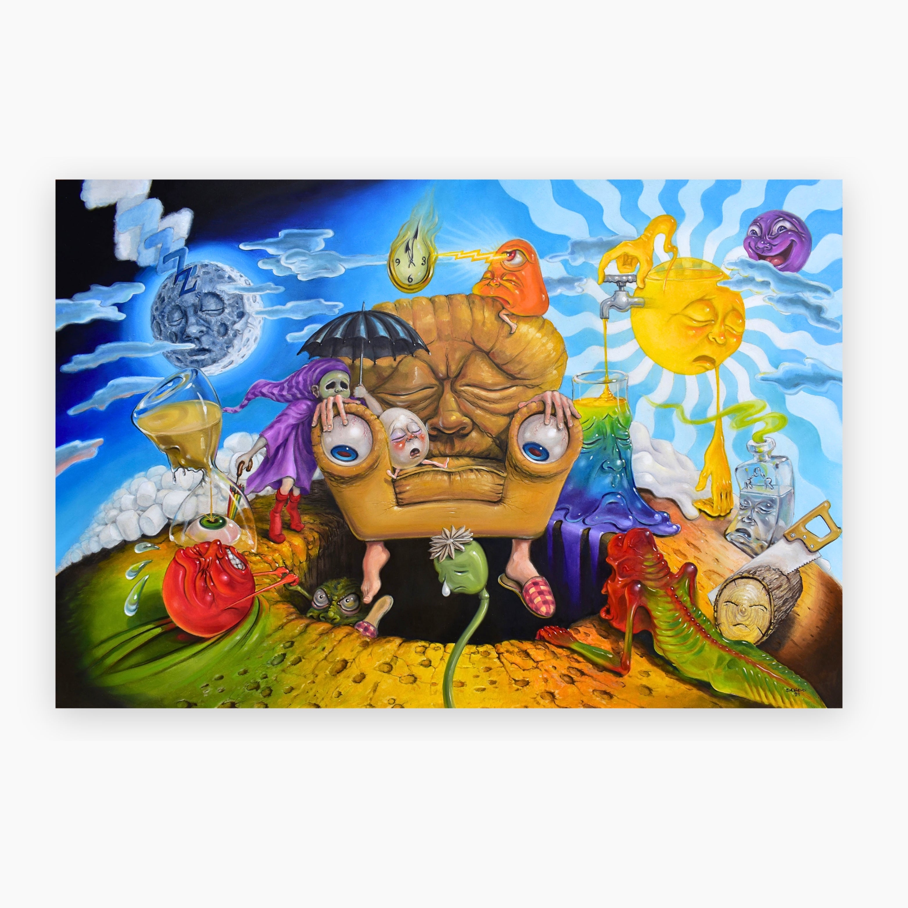 Stephen Gibb’s surreal oil painting ‘Dreaming Into The Abyss’ captures a vivid journey into the depths of imagination with rich textures and symbolic imagery.