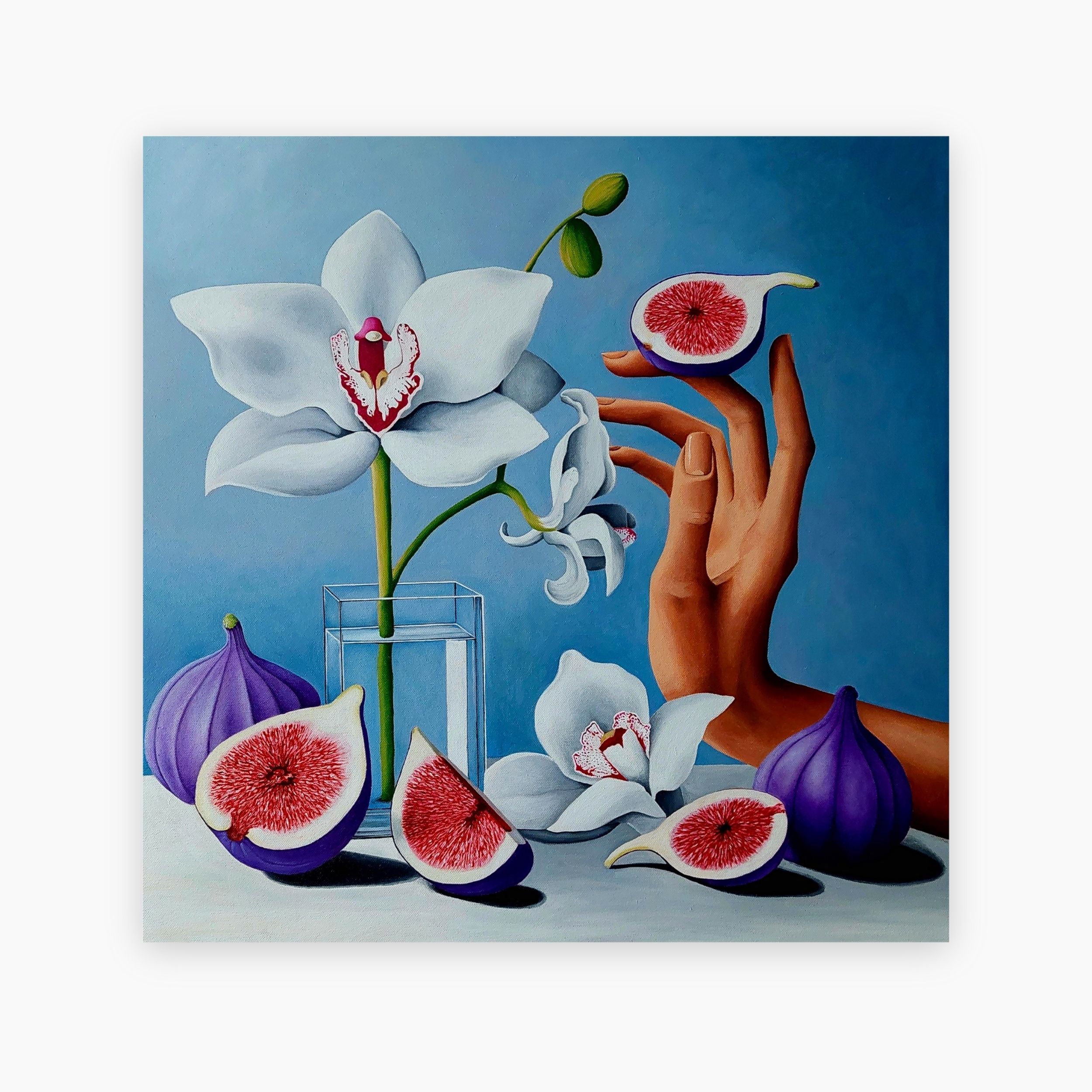 Contemporary Surreal Still Life Painting - Ragnhildur Johanns - Figs and Flowers - Shop Online